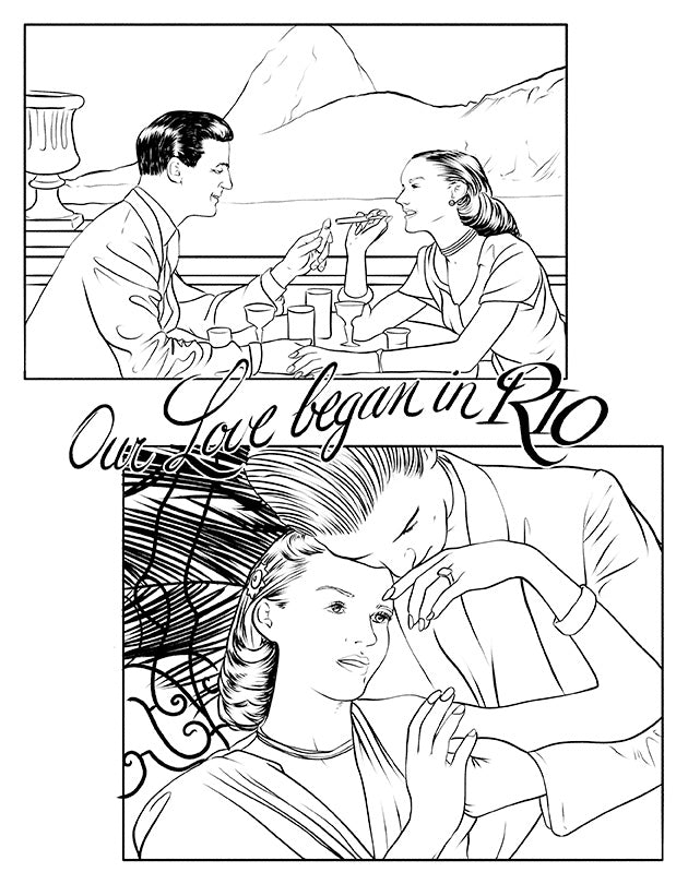 "American Vintage: A Coloring Book Inspired by 1940's Women's Magazines" 48 pages including cover. 8 1/2" x 11"