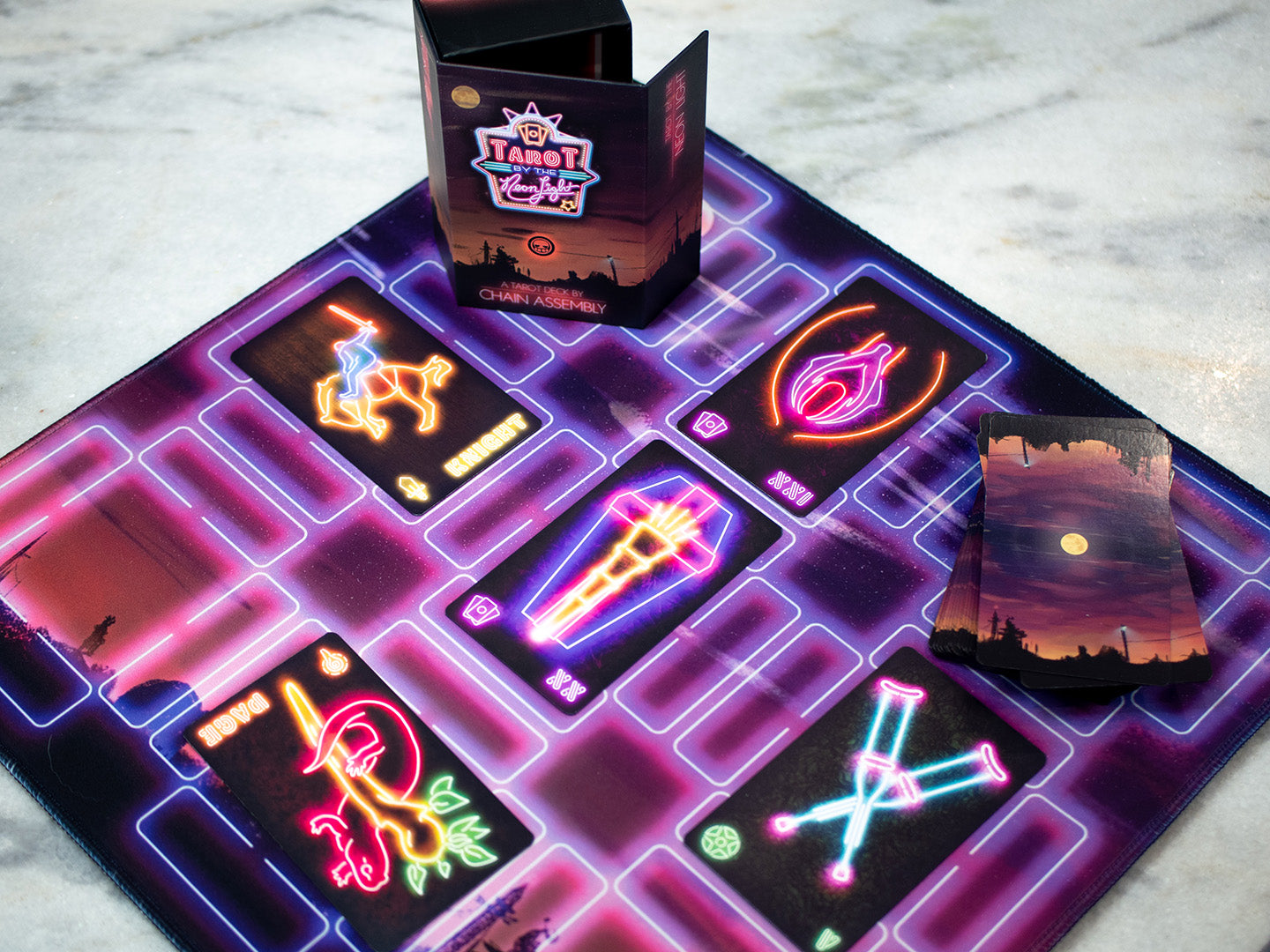 Tarot by the Neon Light - Complete Bundle (Deck + Reading Mat)