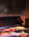 Neon tarot cards with a dark background