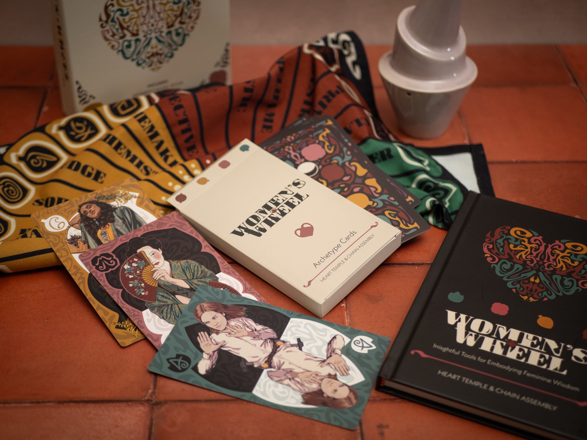 Collection of books and cards on a textured surface